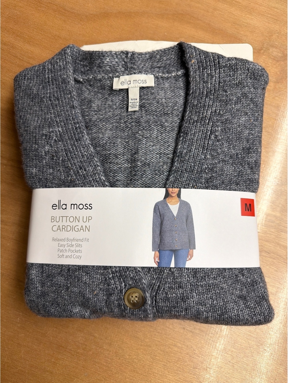 New ella moss Gray Button Up Cardigan Medium NWT